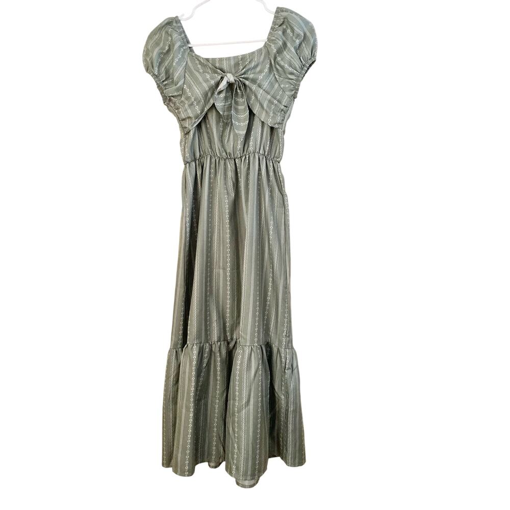 Lily Bleu Tween Girl's Midi Dress Size 16Y Sage Green Front Tie NWOT